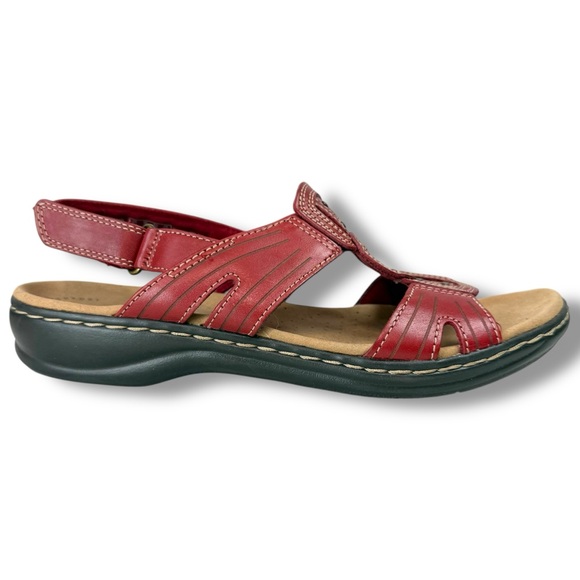 Clarks Leisa Vine Leather Sandals Red Size 8 Cushion Comfort Walking - Picture 2 of 15